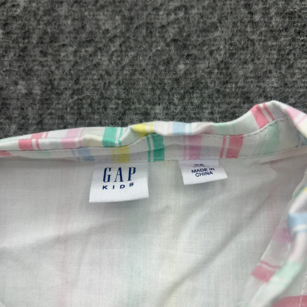 GAP Kids‎ Girls Dress XS 4/5 Cotton Short Sleeved Striped Button Pastel Easter